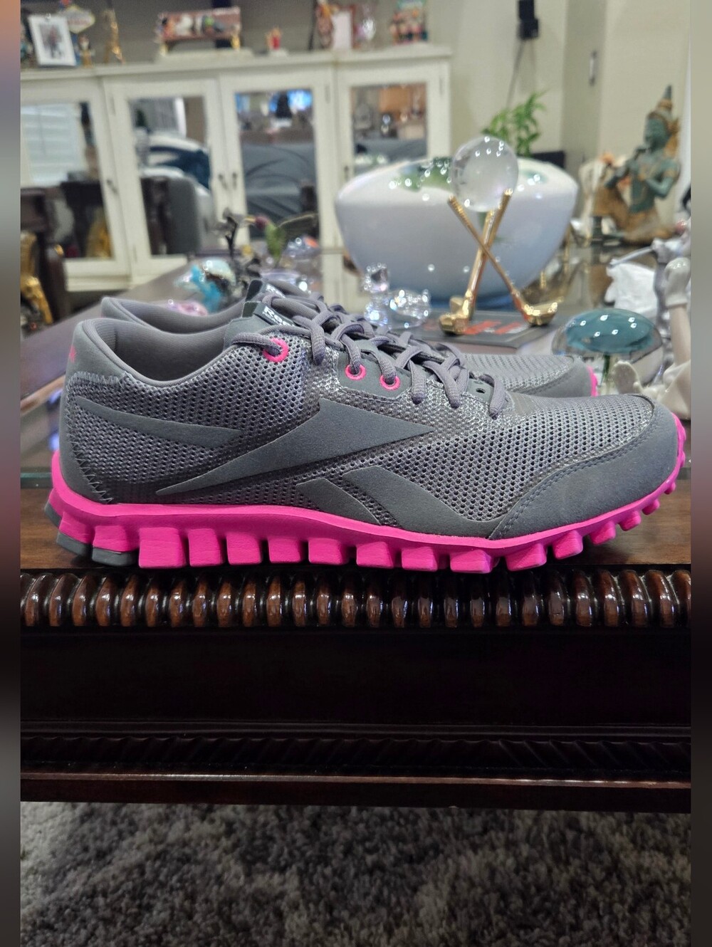 Reebok Gray Athletic Sneakers with Pink Soles